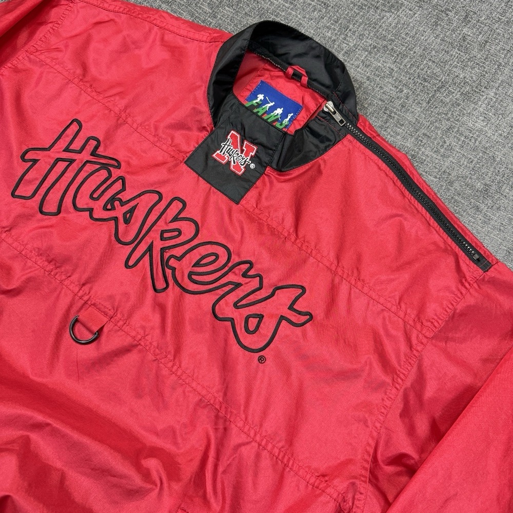 VTG Nebraska Cornhuskers Jacket Men's‎ L Red Shoulder Zip Windbreaker RARE 90's